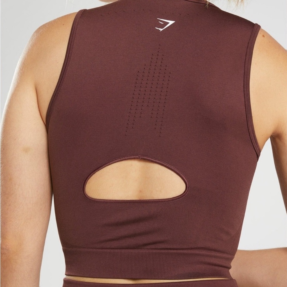 Gymshark Sweat Seamless Midi Tank in Baked Maroon - Picture 2 of 6